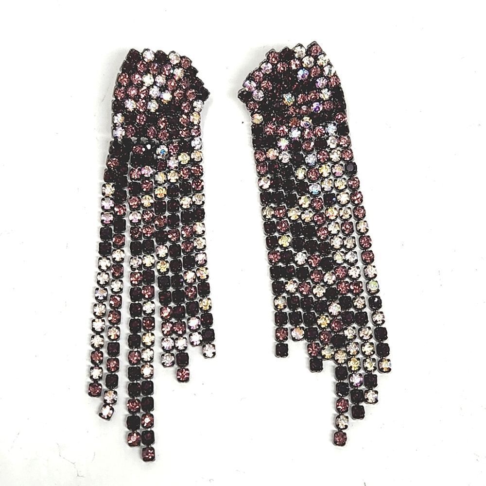 Gunmetal Rhinestone Dangle Earrings Pink, AB, Clear, Black